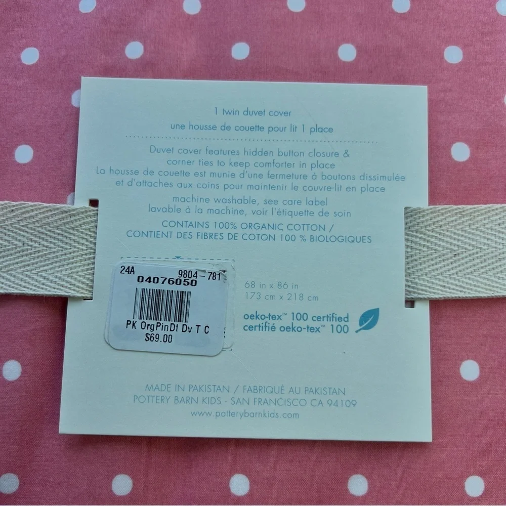 Pottery Barn Organic Pin Dot Duvet Cover Pink Twin